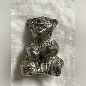 Miniature Silver-tone Teddy Bear Sticking His Tongue Out At You!